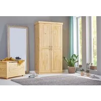 Inter Link Kleiderschrank Leon Massivholz Schrank Landhausstil, Hutablage, Kleiderstange, lackiert