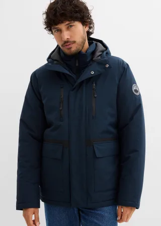 bonprix Wasserdichte Funktions-Jacke, blau, Gr.60/62 (XXL), moderne wattierte Jacke mit vielen Funktionen aus wasserdichtem Material