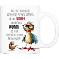 Cadouri Tasse mit Spruch VOGEL & WURM Kaffeetasse Büro Arbeit, Geschenk, Keramik, Kaffeebecher, Geschenkidee Arbeitskollege, lustig, Humor, 330 ml
