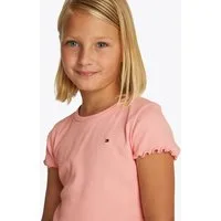 Tommy Hilfiger T-Shirt ESSENTIAL RIB TOP mit Babylock-Kanten und Stickerei unifarben, casual, regular fit, Baumwollmix, Rundhals
