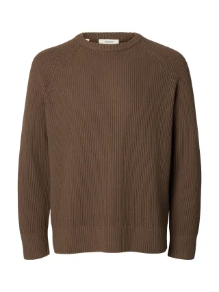 selected men - SLMBRAUN KNIT RLX RIB CREW NECK NOOS Chocolate Chip - Gr. - L