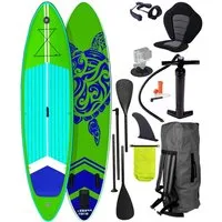 BRAST SUP-Board TURTLE Aufblasbares Stand up Paddle Set - 320x81x15cm, 5 Jahre Garantie inkl. Sonderzubehör, (2in1 Paddel Kajak-Sitz Action-Cam-Halterung), Fußschlaufe Paddel Pumpe Rucksack