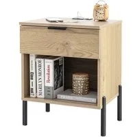 COSTWAY Nachttisch (1-St), mit Ladestation & Schublade & offenem Fach