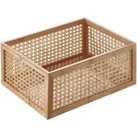 Kobolo Aufbewahrungskorb Regalkorb aus Holz und Rattan Gr L