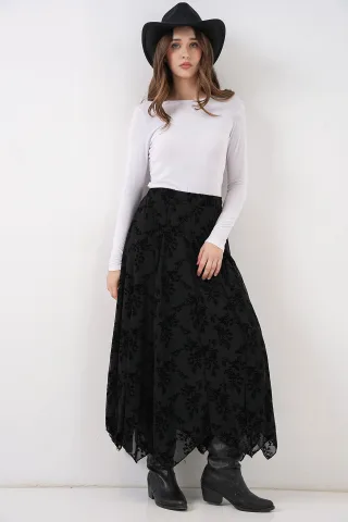 High-Waist Blumen A-Linie Maxi-Rock