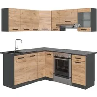 Vicco Winkelküche Rick, Goldkraft Eiche/Anthrazit, 187 x 167 cm, AP Anthrazit