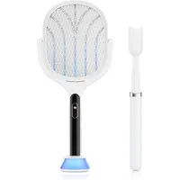 BEARWARE Fliegenklatsche elektrisch, Insektenklatsche mit UV-Falle, Insektenbekämpfung, USB-C, 2700 V Hochspannung, AUTO-Modus, Akku-Display, rotierendes Kopfdesign
