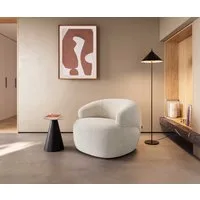 DELIFE Cocktailsessel Nova, Bouclé Creme-Weiß 88x88 cm Loungesessel