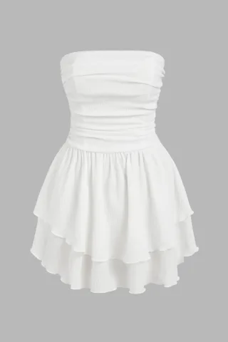 Trägerloses Rüschenshirt Mini Kleid