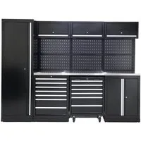 ONDIS24 Werkstatt-Set XL Komplett Set 260 / 264 cm Männerküche Werkstattrichtung modular, (10-tlg), mit Edelstahlarbeitsplatte, Werkzeugschränke, Werkbank mit Schubladen