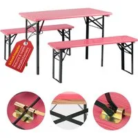 Stagecaptain Bierzeltgarnitur Hirschgarten BB-117 Sitzgarnitur 117 cm Länge, (Stehtisch Holz, 3-tlg., 2 x Bank, 1 x Tisch), Sitzmöbelset für Balkon Outdoor & Indoor, klappbar