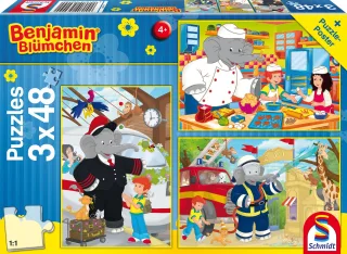 Schmidt Spiele 56209 Benjamin Blümchen Immer im Einsatz 3 x 48 Teile Kinderpuzzle