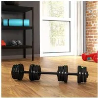 SPORTNOW Hantel-Set 20 kg verstellbar mit 12 Hantelscheiben, bodenschonend, Fitness, (Dumbbell Set, 2-in-1 Hantel- und Langhantelset), für vielseitiges Training, Schwarz+Grün