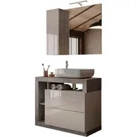welltime Badmöbel-Set Hamburg, Badezimmerset 2tlg. Breite 92 cm, Badmöbel, Waschtisch inkl., (Spar-Set, 2-St), Waschbecken, Spiegelschrank mit LED Aufbauleuchte, Soft-Close-Funktion