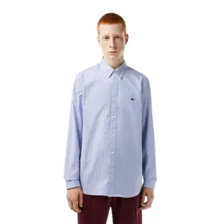 Lacoste - Button-Down-Hemd für Herren, Premium-Baumwolle, Regulär (Weiß gestreift)