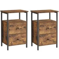 VASAGLE Nachttisch Beistelltisch, mit 2 Schubladen, für Schlafzimmer, Wohnzimmer (2-St), 2er Set, Industrie-Design
