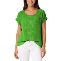 dy_mode Kurzarmbluse Kurzarm Bluse Elegantes Baumwollshirt Damen einfarbig Blusenshirt in Unifarben, Rundhalsausschnitt, mit Blumenstickerei