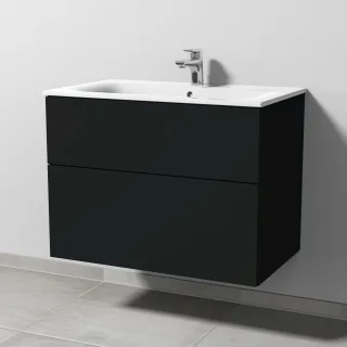 Sanipa 3way Waschtischunterbau zu Geberit Renova Plan Slim Waschtisch mit 2 Auszügen, Vulkan-Matt SP6871V