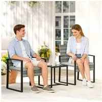Outsunny Sitzgruppe Rattan Balkonmöbel-Set mit Couchtisch, abnehmbar Kissen, (Gartenmöbel-Set, 3-tlg., Bistroset), für Garten, Terrasse, Hellgrau