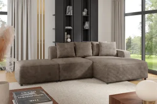 Ecksofa Designersofa MEGAN XS inkl. Hocker Stoff Poso Cappuccino Ottomane Rechts