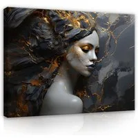 Wallarena Leinwandbild Frau Marmor - Schwarz - Modern - Wohnzimmer, Frau, 60x40x2cm