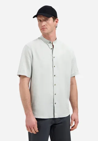 No Excess - Shirt Short Sleeve Granddad With Linen dusty green - Gr. - M