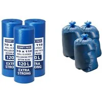 Lauroo Müllbeutel 3 Rollen Müllsäcke Typ 70 – 70×110 cm – 120 Liter, EXTRA STARK – FÜR SCHWERE ABFÄLLE