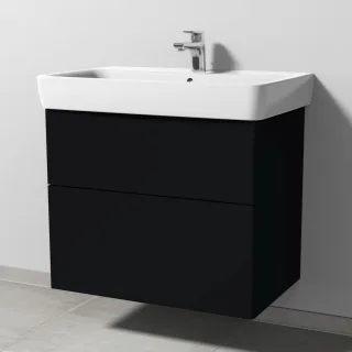 Sanipa 3way Waschtischunterbau zu Geberit Renova Plan Waschtisch mit 2 Auszügen, Schwarz-Matt SF87808