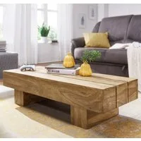 FINEBUY Couchtisch SuVa2387_1 Massivholz 120cm im Block Design – Moderner Wohnzimmertisch (Akazie Massivholz, 120x45x30 cm Rechteckig Modern), Großer Wohnzimmertisch, Sofatisch Kaffeetisch