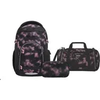 coocazoo Schulranzen Schulrucksack-Set BYTE Pink Illusion 3-teilig (3-teilig), für digitale Schule, ergonomisch, Easy-Grow-System