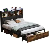 FUROKOY Jugendbett Doppelbett mit 2 Schubladen (Polsterbett Stauraumbett 140 x 200cm, Metallbett Bettgestell für Jugend Erwachsene)