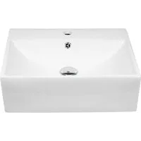 Stabilo Sanitär Waschbecken Hängewaschbecken Weiß eckig 50,5 cm aus Keramik mit Armaturenbank (Komplett-Set, mit Komplettset inkl. Abflussrohr und Abflussstopfen), Pflegeleicht, fleckenresistent und langlebig dank des Keramikmaterials