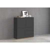 OTTO home Highboard GARDA,Kommode, Made in Italy, Breite 102 cm, Höhe 110 cm, grifflos (1 St), 3 Türen, 3 Schubladen, grifflos Breite 102 cm, anthrazit/eiche matt