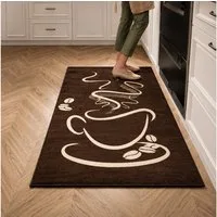 Vimoda Teppich Küchenteppich, Trendiger Kaffee Teppich in Schwarz, Grau & Braun, Rechteckig, Höhe: 5 mm, Küchenteppiche, Cappuccino, Kaffee, Tasse, Esszimmer, Küche