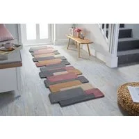 FLAIR RUGS Läufer Abstract Collage, 100% Wolle, Karo Design, rechteckig, Höhe: 11 mm, Patchwork, modern, mehrfarbig, Läufer, Wohnzimmer, Flur, Schlafzimmer