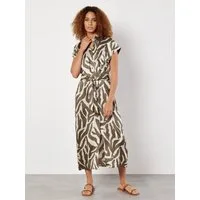 Apricot Druckkleid Midikleid aus strukturiertem Satin (2-tlg., Stoffgürtel) mit Zebramuster
