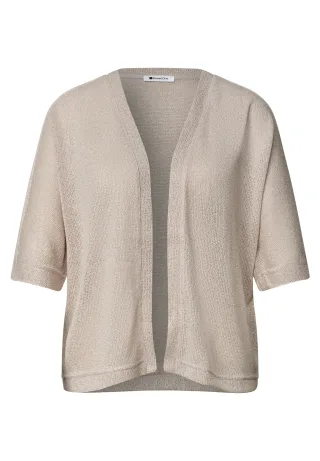 Street One - Kurzarm Jacke im Strick-Look mit Glitzer clay sand - Gr. - 44