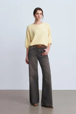 Hochtaillierte weit geschnittene Baumwoll-Jeans