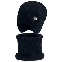 Coonoor Strickmütze Wintermütze Halswärmer Set für Herren Damen Beanie Strickmütze mit Wollfutter und Ohrklappen, Warme Loop Schal