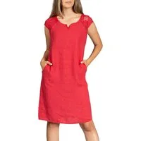 Caspar Sommerkleid SKL042 Damen Sommer Leinenkleid mit dezentem Spitzeneinsatz Luftig leicht, figurumspielende Form, mit seitlichem Jersey-Einsatz
