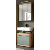 Inn.Furn Badmöbel-Set Shawn, (2-teiliges Badezimmer in Salbei grün und Artisan Eiche, 60 x 195 cm), ideal für das kleine Bad oder das Gäste-WC