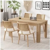 Flieks Esszimmerstuhl (Set, 4 St), 4er Set Polsterstühle mit Rattan-Rückenlehne Kunstleder, Metallbeine