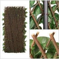 Sekey Weidenzaun Sichtschutzzaun mit Efeu Weidenmatte Sichtschutz Balkon ohne Bohren, Ausziehbare Sichtschutzhecke Windschutz Blätter Zaun Kunstpflanzen
