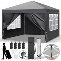 LALAHO Faltpavillon 3x3 m Gartenpavillon mit 4 Seitenteilen, Partyzelt mit 4 Sandsäcke, mit 4 Seitenteilen, UV-Schutz, Wasserdicht Faltpavillon, Winterfest Pop Up Pavillon