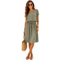 Eight2Nine Sommerkleid Damen Luftiges Sommerkleid aus Viskose mit Bindegürtel Sommerkleid