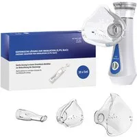 IEA Medical Inhalator Inhalationsgerät & Kochsalzlösung 0,9% NaCl im Set, Bundle, Inhalationsgerät und Kochsalzlösung, Familienfreundliches Bundle, für Erwachsene & Kinder, Masken inkl.