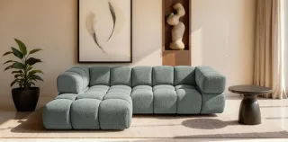 Ecksofa Designersofa BLANCHE in Stoff Puente Mintgrün Ottomane Links