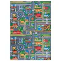 Mazovia Kinderteppich Kinderteppich Spiel Teppich Kinderzimmerteppich Straße Grün Grau, 80 x 150 cm, Fußbodenheizung, Allergiker geeignet, Rutschfest