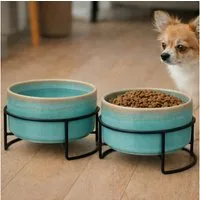 Koopman Futternapf Hundenapf Katzennapf Fressnapf 17x10cm Keramik 2er Set, Keramik, Mintgrün, Keramik, 1 Liter je Napf, Metall, Standsicher
