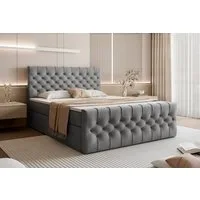 Goldstoff Boxspringbett TAURIEL mit Federkernmatratze & Topper, zwei Bettkästen (von 120 bis 200x200 cm), modernes Doppelbett aus Velvet Stoff mit edlem Kopfteil